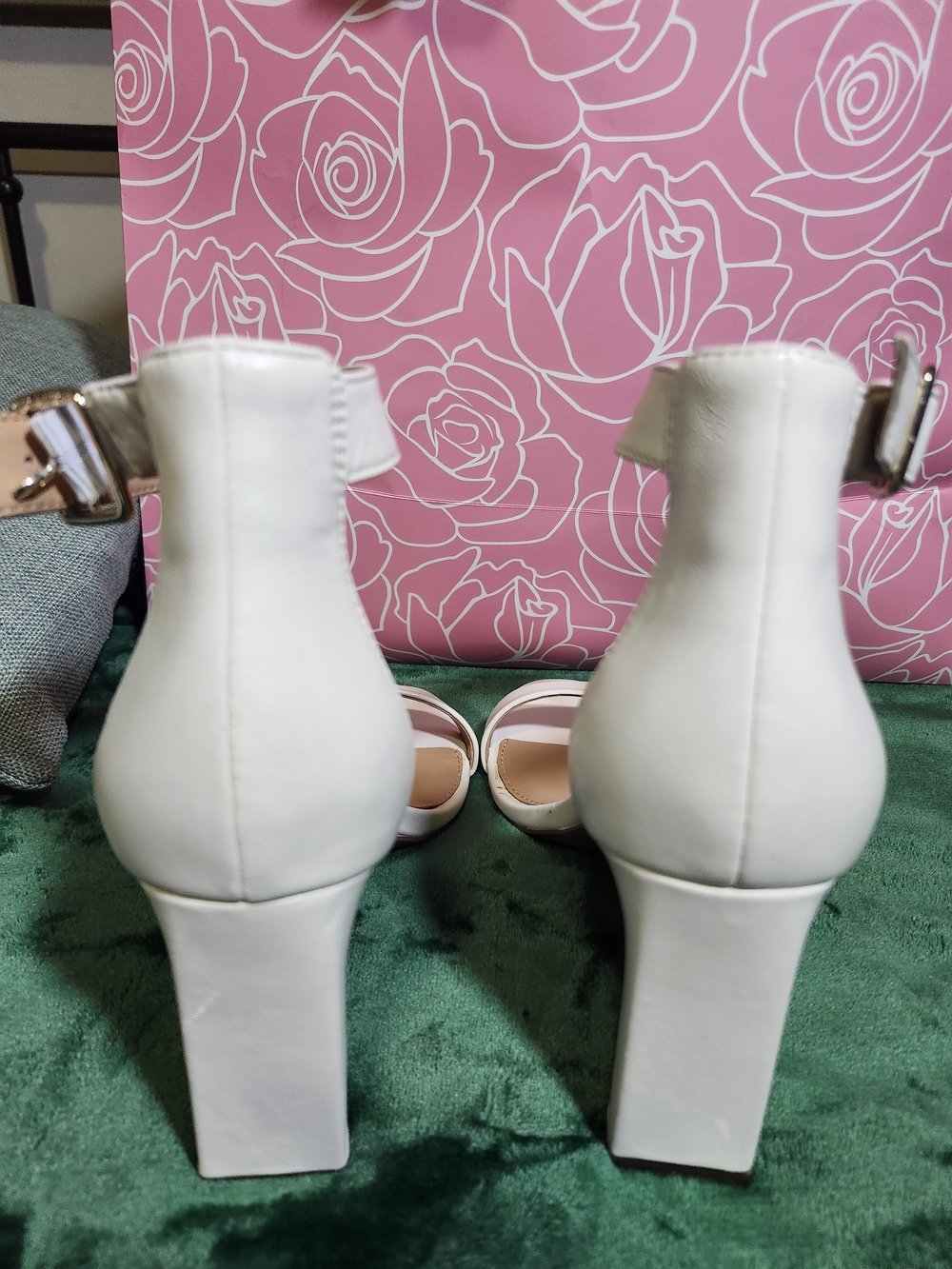 Vince Camuto White Ankle-Strap Block Heel Sandals - Picture 4 of 6